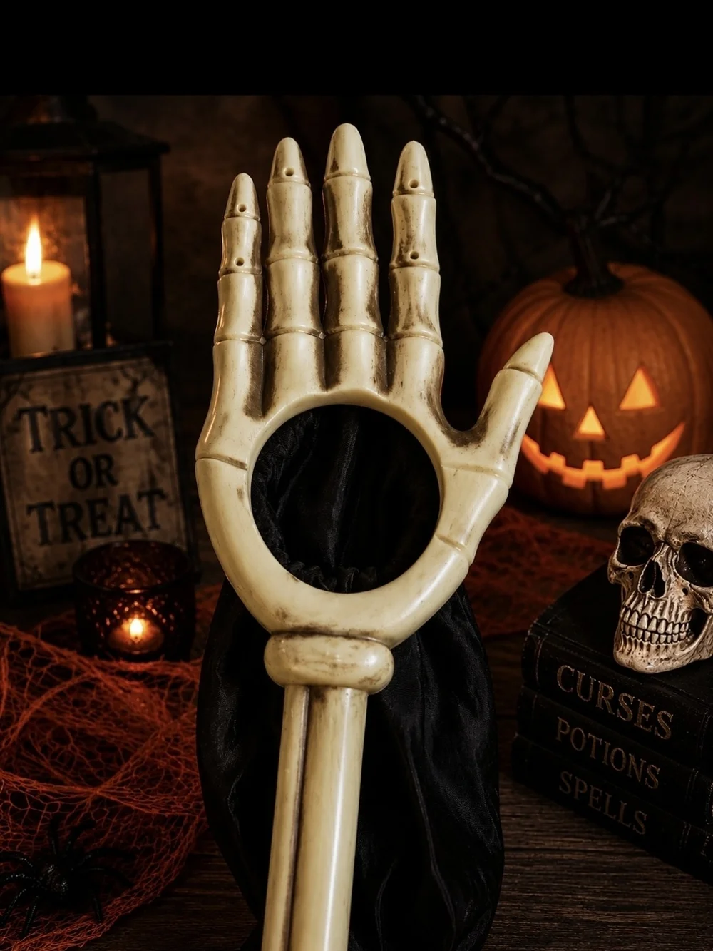 Halloween Skeleton Hand Candy Pouch - Cream